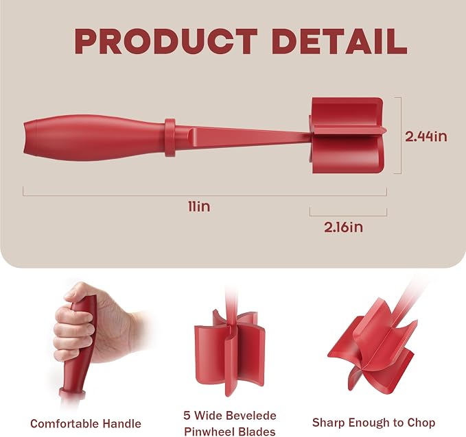 2 Pcs Meat Chopper, Upgrade Hamburger Grinder, Premium Heat Resistant Meat Masher for Ground Beef, Ground Turkey and More, Non Stick Mix Chopper, Hamburger Smasher Safe-Red | Heat Resistant, Food-Grade Nylon, for Ground Turkey/Chicken and More, Non Sti...