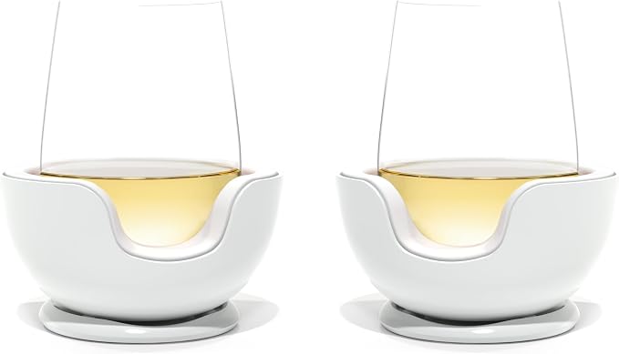 VoChill Stemless Wine Glass Chiller | Keep the Chill In Your Glass | Made In USA | Separable & Refreezable Chill Cradle | Actively Chills Stemless Glassware | Quartz, Pair Stemless