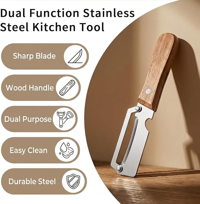 2-Pack Vegetable Peeler with Wooden Handle and Bottle Opener, Multi-Function Kitchen Vegetable Peeler for Potato, Carrot, Fruit, Pumpkin and Veggie Peeling