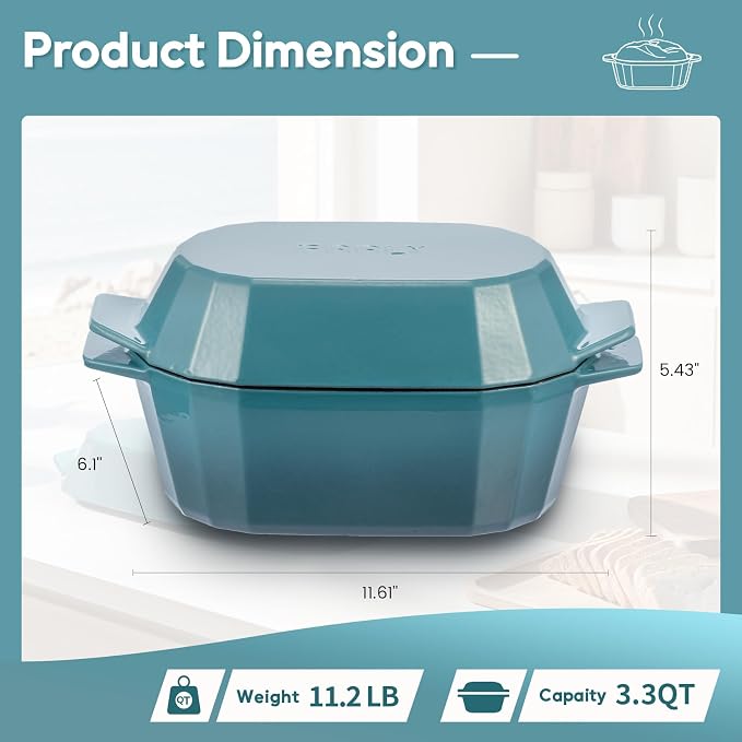 Enameled Cast Iron Sourdough Bread Oven – Dutch Oven for Sourdough, Oval Cast Iron Bread Pan with Lid，Loaf Cast Iron Dutch Oven for Baking (3.3QT-Blue）