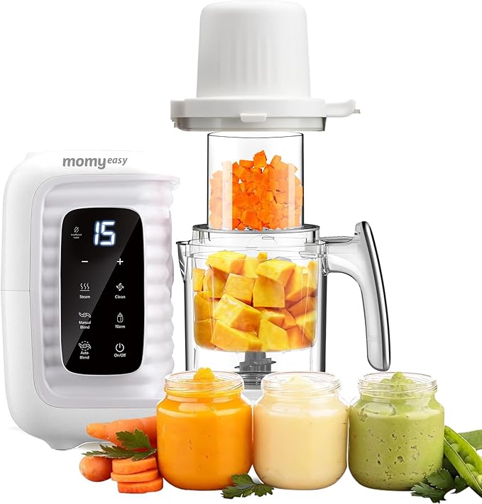 MOMYEASY Baby Food Maker, Food Steamer with Dual-Layer Steam Basket, White | 5 in 1 Baby Food Processor, Steamer & Blender for Healthy Homemade Baby Food, Baby Feeding Essentials