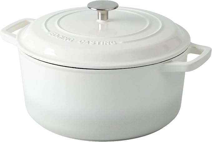 EDGING CASTING Enameled Cast Iron Dutch Oven Pot With Lid, Dutch Oven for Sourdough Bread Baking Round Pot Dule Handle, 7.5 Quart, White
