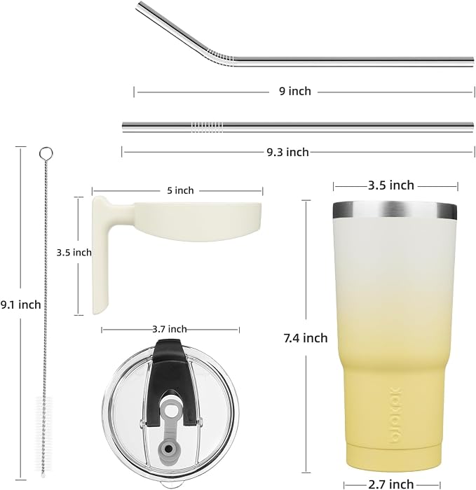 BJPKPK 20 oz Tumbler with Handle & Straw, Insulated Stainless Steel Mug | Double Wall Vacuum, Keeps Hot/Cold, Thermal Cup, BPA Free, Dishwasher Safe, Cupholder Fit, Coffee & Travel, Lemon