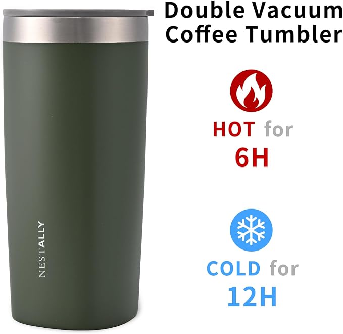 NESTALLY Crafted 20oz Stainless Steel Insulated Tumbler with Lid,OliveGreen | Stainless Steel Double Wall Vacuum, BPA Free,Travel Coffee Mug Keeping Drink Cold & Hot,Gifts for Women Men Her Him