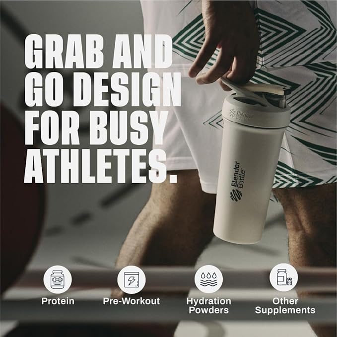 BlenderBottle Sport Sleek Stainless Steel Shaker Bottle 25 oz Grey/Tan