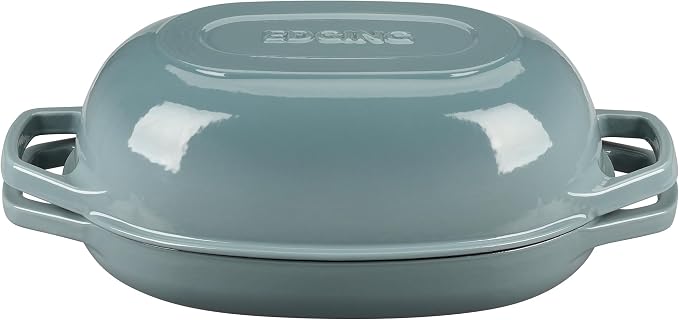 EDGING CASTING Enameled Cast Iron Oval Dutch Oven Pot with Lid, Dutch Oven for Sourdough Bread Baking, Bread Oven, Bread Dutch Oven, Oval Bread Pan, 7qt, Seasalt