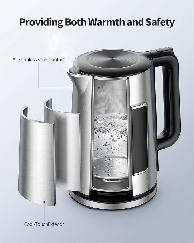 SHARDOR Electric Kettle 1.7L Stainless Steel, One Touch Start, Auto Shut-Off