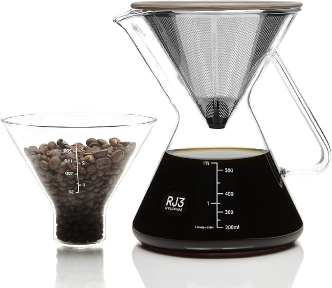 ovalware Pour Over Coffee Maker Set 17oz/0.5L | Precision Measuring Cup | Heatproof Borosilicate Carafe with Stainless Steel Filter & Dosing Vessel for Consistent Extraction | Ideal for Home Baristas