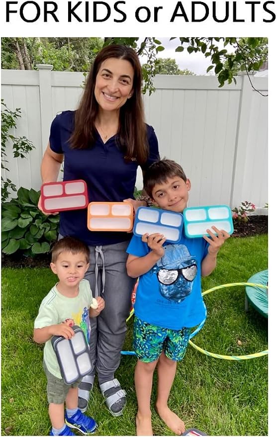 kinsho Small Snack Containers for Kids Toddlers, Set of 2 (Red + Navy Blue) | 3 Compartments, Leak-Proof, Spill Proof, BPA-Free Reusable Small Mini Bento Lunch Box for Daycare School Travel, Holds 2 Cups