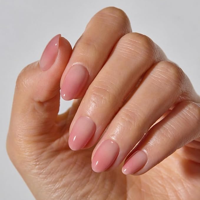 ohora Gel Press On Nails | Pink, Ombre, Short Oval | Cream Rose | Salon-Quality, 100% Real Gel, No UV Lamp, No Glue, Non-Toxic | 15 Sizes, 30 Tips | Long Lasting, press on short
