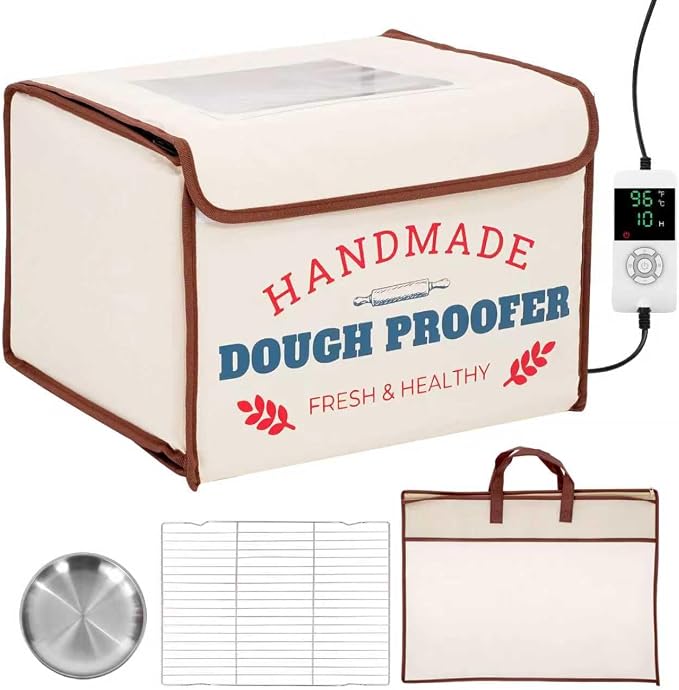 Bread Proofing Box with Heater 50-130°F 3-Sided Heat 24H Timer | Foldable heated fermentation box maintains 50-130°F with 3-sided heat for sourdough starter, pizza dough, yogurt and more