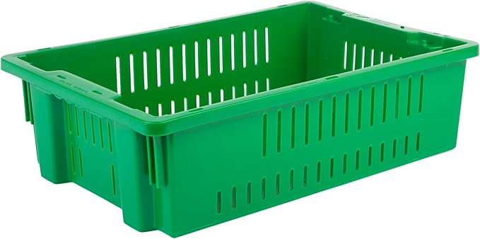 Hudson Exchange 20 x 13 x 5.6" (4 Pack, 4.5 Gallon) Agricultural Nest and Stack Vented Crate Handled Storage Container Tote, Green