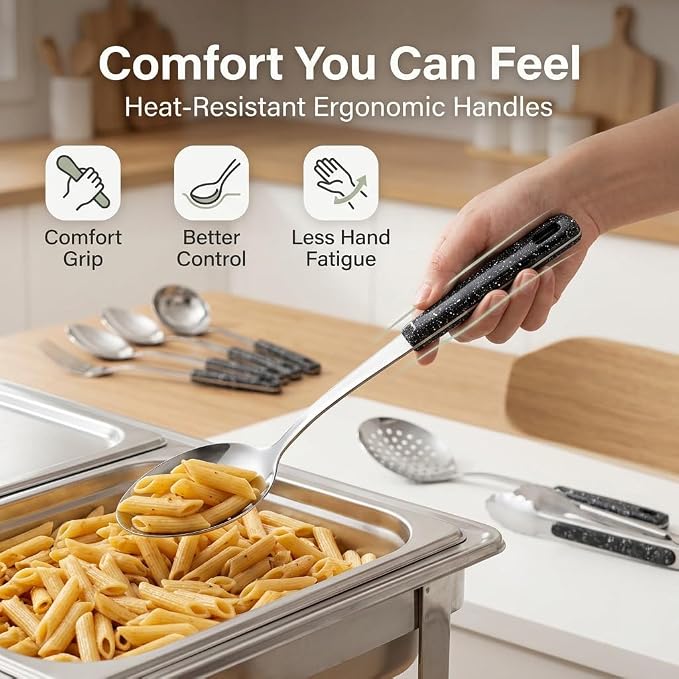 Stainless Steel Serving Spoons Set | Large Serving Spoons with Ladle & Slotted Spoon, Metal Serving Spoons for Buffet, Soup, Rice, Commercial & Home Kitchen