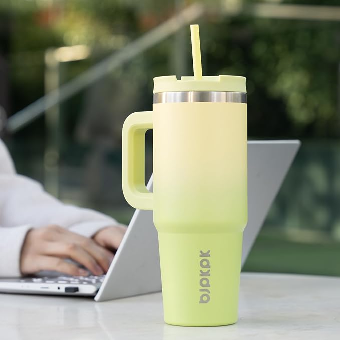BJPKPK 30 oz Insulated Tumbler with Handle & Straw, Stainless Steel | Double Wall Vacuum Insulation, Leak Proof, BPA Free, Dishwasher Safe, Cupholder Friendly, Travel & Outdoor, Turquoise