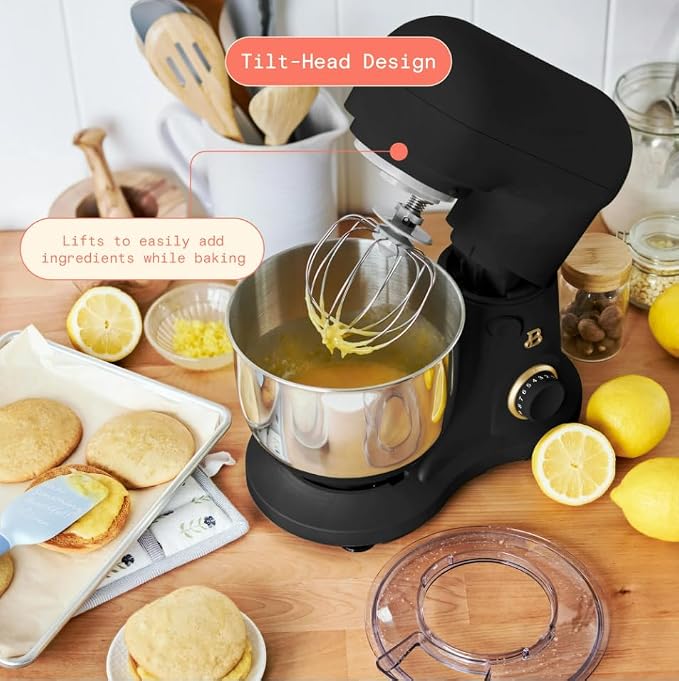 Beautiful 3.5Qt Stand Mixer by Gourmias, Tilt-Head Electric Mixer with 12 Speeds, Stainless Steel Bowl, Compact Kitchen Mixer for Baking, Dough, Whipping and Mixing (Black Sesame)