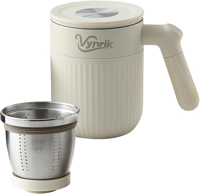 Tea Infuser Cup Doubles As Insulated Coffee Mug, Tea Cup With Lid And Handles, Removable Stainless Steel Tea Strainers For Loose Tea (White)