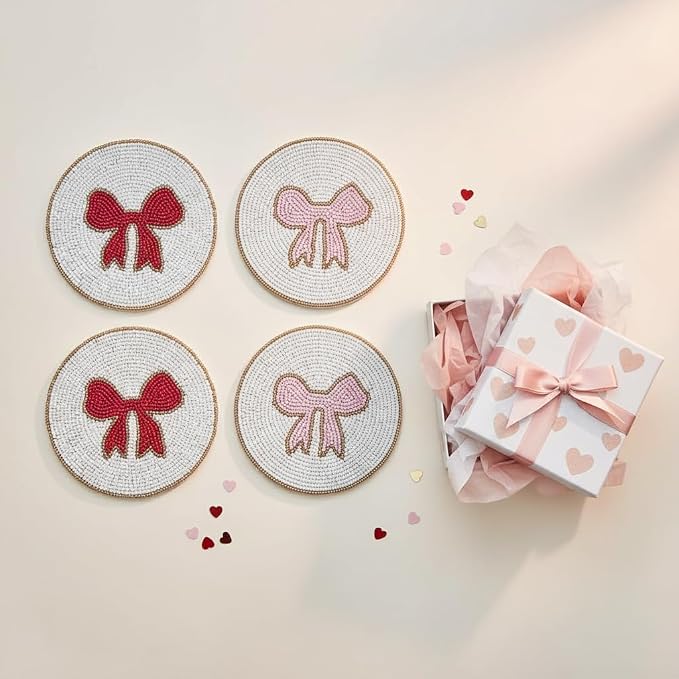 Folkulture Cute Coasters Set of 4,Beaded Handmade Boho Drink Coasters | Decorative Table Decor for Coffee & Cocktails, Table Décorations Gift for Her
