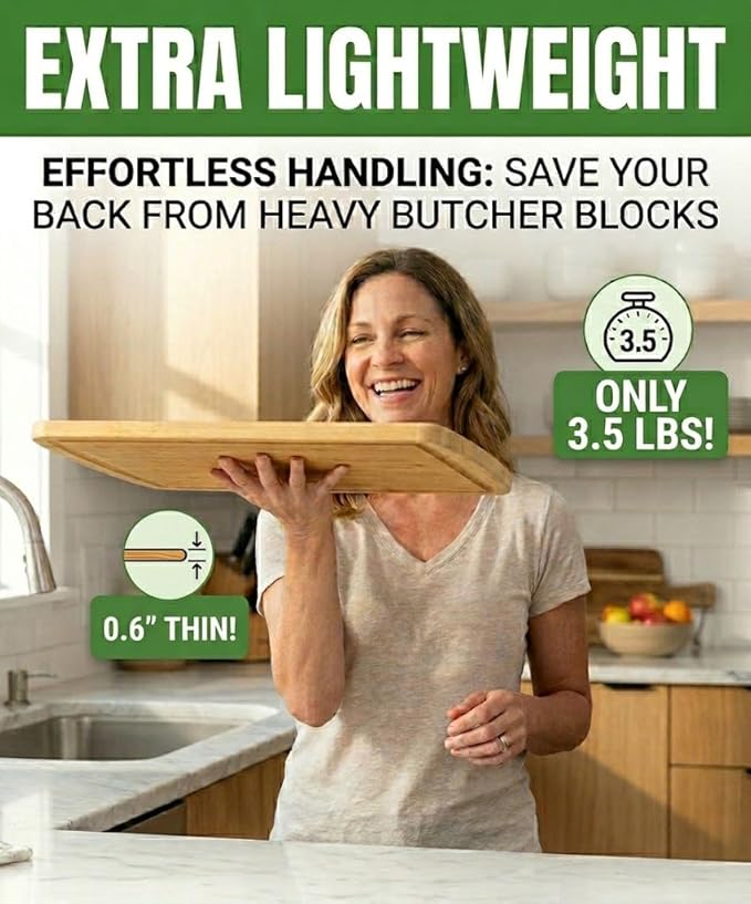 Greener Chef Luxury Bamboo Cutting Board (Extra Large) with Vertical Grain Strength Technology - Non Toxic, Spacious and Lightweight 18" XL Chopping Board Gift - Replacements for Life