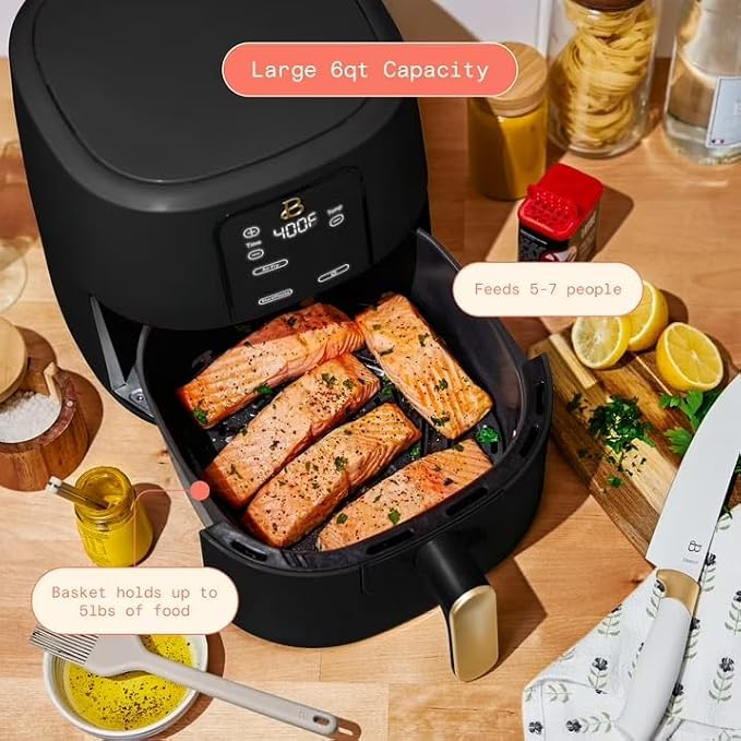 B 6 Quart Digital Air Fryer TurboCrisp Technology, Large Touchscreen Controls, Ceramic Roast Reheat Dehydrate Nonstick, Family Size for 5-7 People