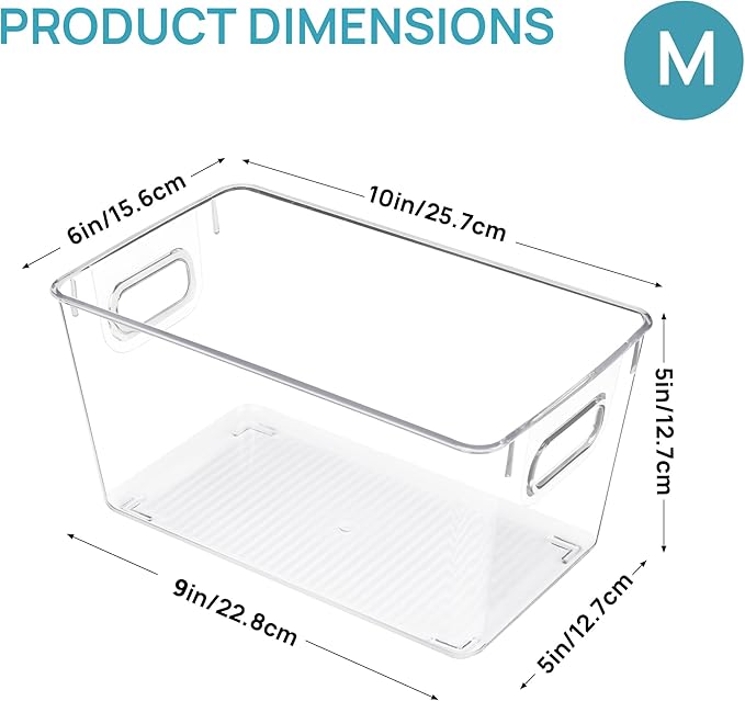 Vtopmart 2 Pack Clear Storage Bins, Pantry Cabinet Organizer Bins, Medium | Plastic Pantry Storage Bins with Handle, Storage Containers for Fridge, Cabinet, Kitchen, Countertops, Cupboard, Freezer