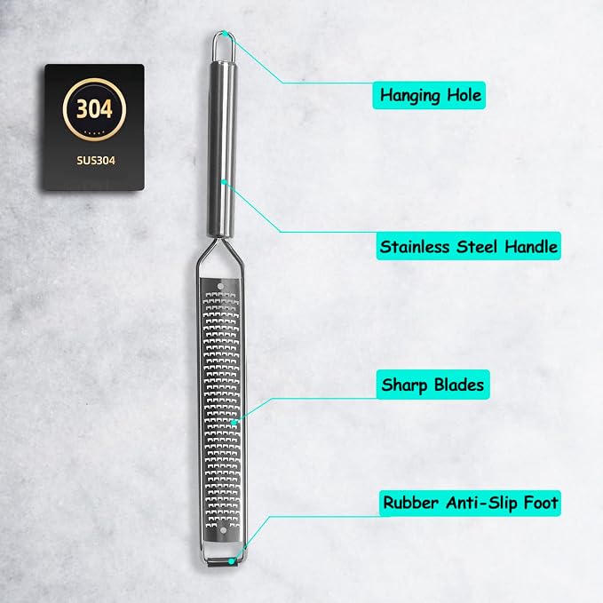 Lemon Zester, Cheese Grater, Parmesan Cheese, Ginger, Garlic, Nutmeg, Chocolate, Citrus, Lime Zester & Grater, Kitchen Tool with Razor-Sharp Stainless Steel Blade