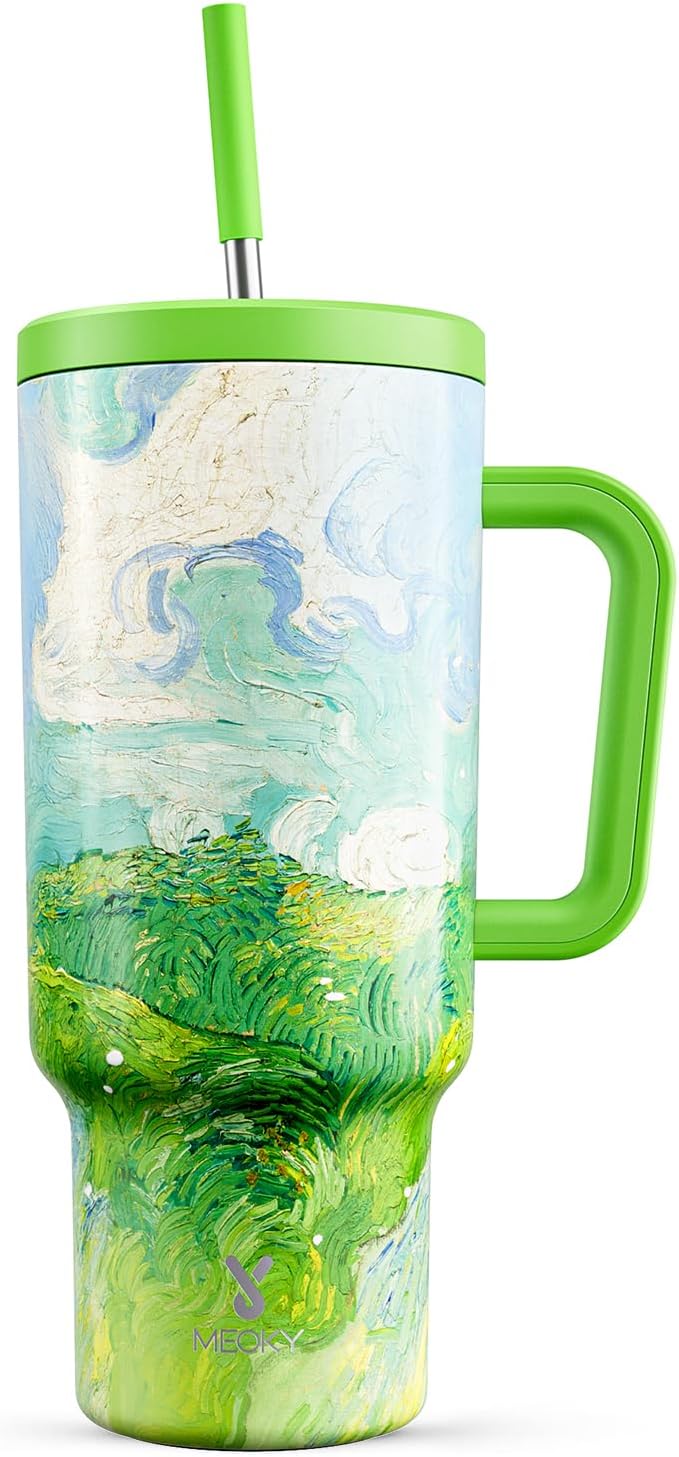 Meoky 40 oz Tumbler with Handle and Straw: Stainless Steel Insulated Tumbler with Lid and Straw - 100% Leak Proof Tumbler for Car Cup Holders - Travelers Commuters Workers, Spring Field