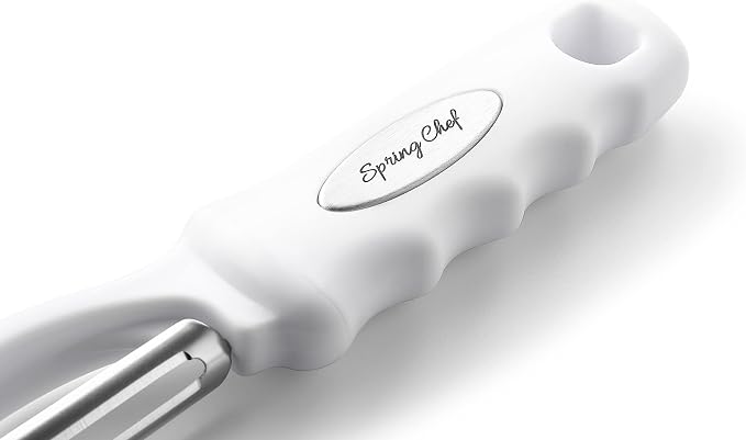 Spring Chef Swivel Potato Peeler for Kitchen with Ergonomic Handle, White | Premium Vegetable Peeler w/ Sharp Stainless Steel Blades, Multifunctional Food Peeler for Apple, Carrot, Cucumber, Fruit