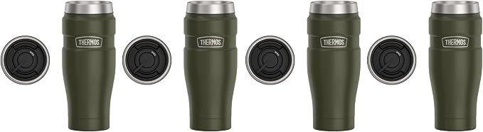 THERMOS Stainless King Vacuum-Insulated Travel Tumbler, 16 Ounce, Army Green (Pack of 4)