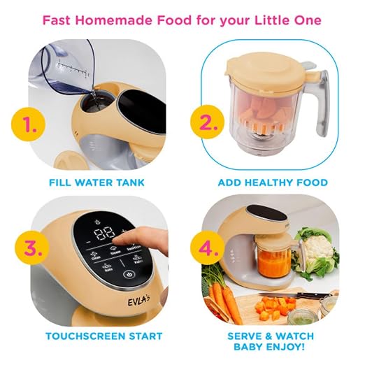 EVLA'S Baby Food Maker, Steamer, Blender, Baby Food Processor for Healthy Homemade Baby Food in Minutes, Touch Screen with 6 Reusable Food Pouches, Baby Registry Essential, Peach | Blend, Grind, Steam, and Cook Homemade Baby Food, Self Cleaning Machine...