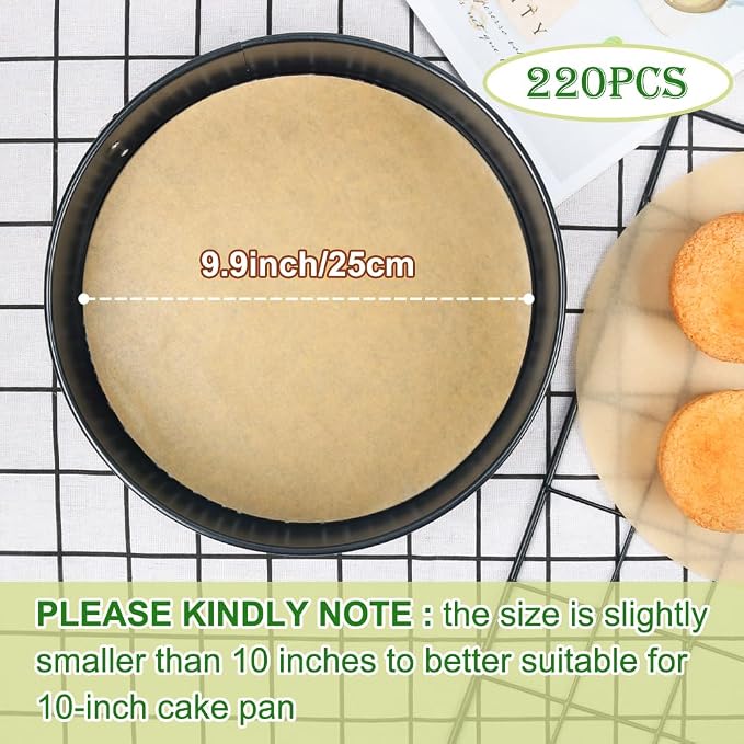 BOYAN Parchment Paper Rounds, Set of 220, Non Stick 10 Inch Round Parchment Paper for Baking, Parchment Sheet for Tortilla Press, Quesadilla Maker, Pizza Pan, Cake Pan, Springform Pan and More