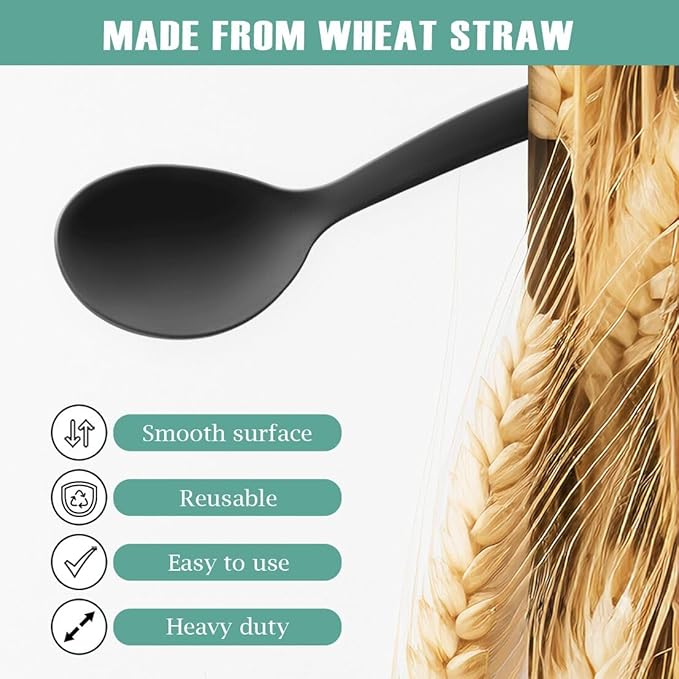 Reusable Plastic Serving Utensils Set of 24, Wheat straw Large Serving set 10" Serving Spoons/10" Slotted Spoons/9.4" Tongs, for Party Chafing Dish Buffet Catering (Black, Not for Cooking)