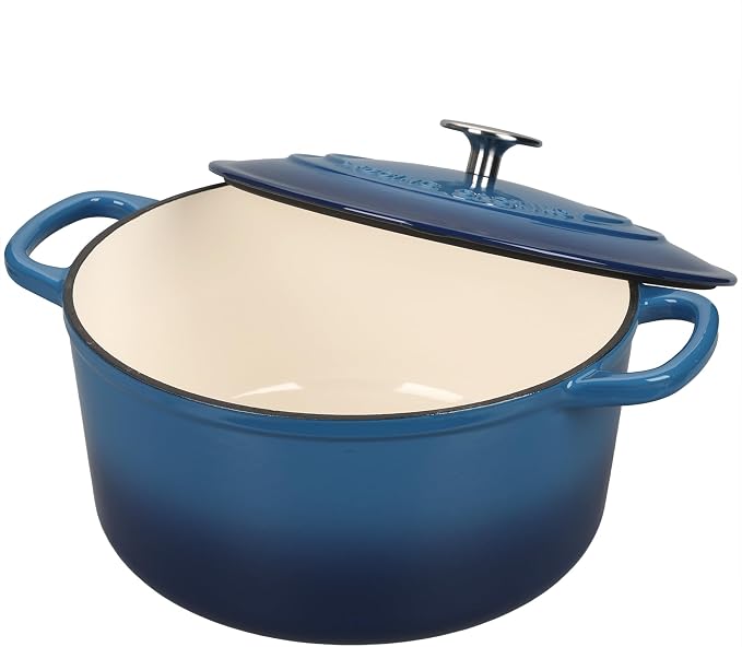 EDGING CASTING Enameled Cast Iron Dutch Oven with Sourdough Bread Baking Kit, Bread Dutch Oven with Lid, Includes Proofing Basket & Baking Tools, 5qt, Lake Blue