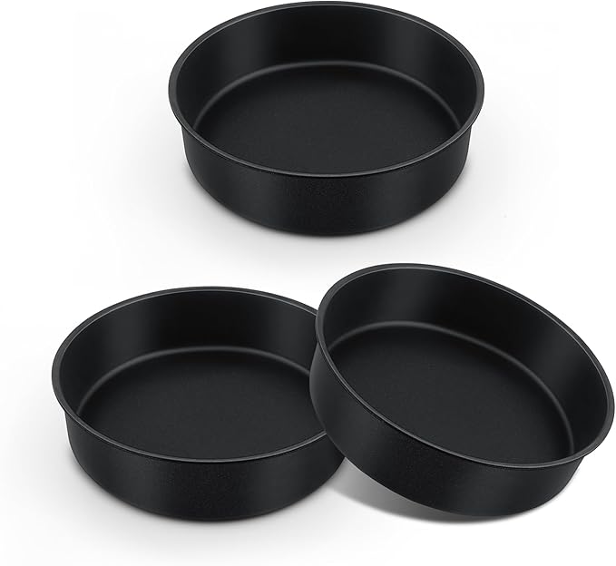 E-far 8 Inch Cake Pan, 3PCS Nonstick Stainless Steel Baking Cake Pans Tins | Round Smash Bakeware Baking for Birthday Layer Cake/Cheesecake, Straight Side, Non-Toxic & Healthy, Leakproof & Easy Clean