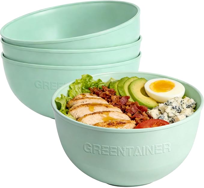 Greentainer 50 Oz Unbreakable Cereal Bowls Set of 4, Microwave and Dishwasher Safe, Reusable Plastic Soup Bowl for Salad, Oatmeal, Rice, Fruit, Snacks, BPA-Free (Green)