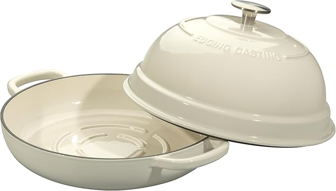 EDGING CASTING Enameled Cast Iron Dutch Oven Pot with Lid, Round Bread Oven for Homemade Sourdough Bread Baking, 6 Quart, White