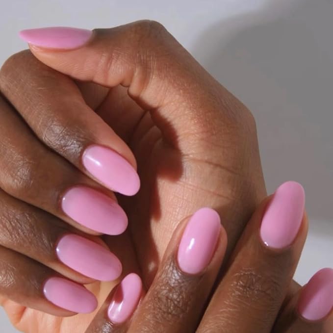 modelones Short Press on Nails, Oval Fake Nails Kit Nails Press Ons | with Nail Glue, Adhesive Tabs, Nail File, Prep Pad, Manicure Stick, Pink, 32Pcs 16 Sizes, Summer Women Girl Gift