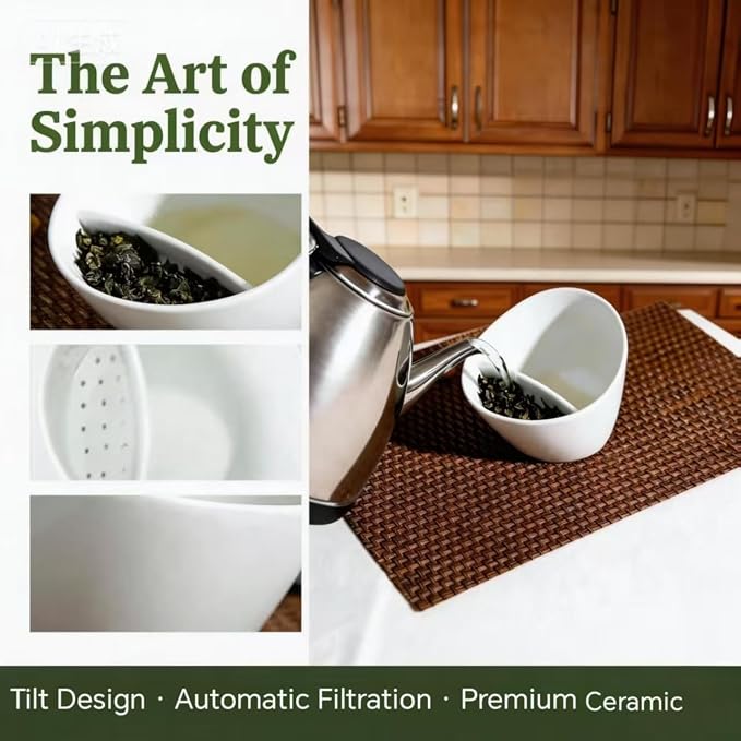 Tilt Tea Cup with Infuser, Water Separation Tea Cup, 11.8oz/350ml Tilting Portable Ceramic Teapot for Travel (Black)