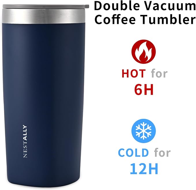 NESTALLY Crafted 20oz Stainless Steel Insulated Tumbler with Lid,Navy Blue | Stainless Steel Double Wall Vacuum, BPA Free,Travel Coffee Mug Keeping Drink Cold & Hot,Gifts for Women Men Her Him