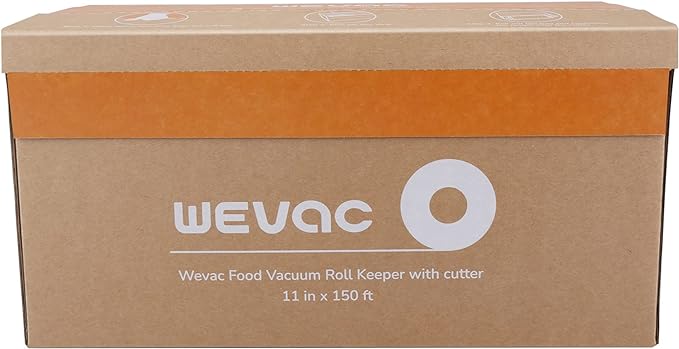 Wevac Vacuum Sealer Bags for Food, 11"x150' Roll, Fits Food Saver Machines | Roll Keeper with Cutter, BPA free, Commercial Grade, Heavy Duty, Freezer Safe, Sous Vide, Storage, Meal Prep, Meat, Fish,Soup