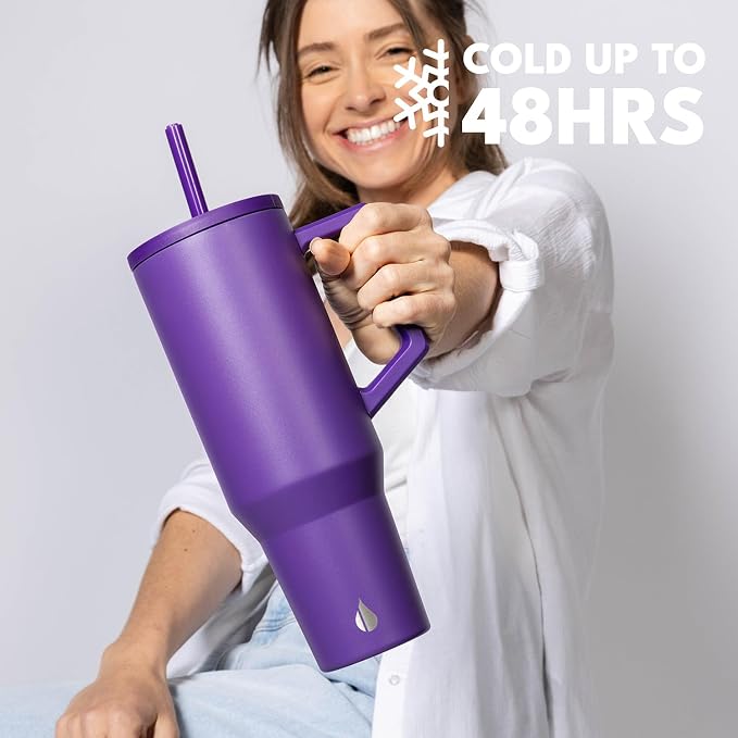 Elemental Spill Proof 40oz Insulated Tumbler with Handle & Straw Travel Mug | Stainless Steel Commuter Travel Coffee Mug for Cold Beverages, Includes 2 Straws & a Spill Proof Lid for Everyday Use