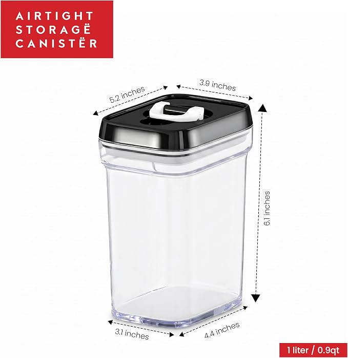 DWËLLZA KITCHEN Airtight Food Storage Containers with Lids – 6 Piece Set Air Tight Kitchen Storage Containers for Pantry Organization and Storage - Clear Plastic BPA-Free - Keeps Food Fresh & Dry