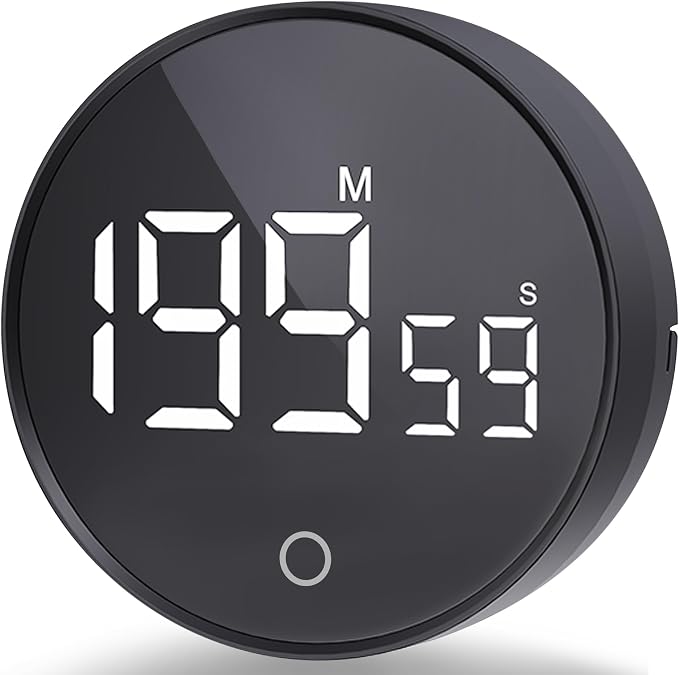 Digital Kitchen Timers, Magnetic Rotary Timer with Large LED Display, 3 Volume Levels, 0-199Min Countdown/Up, Easy Operation for Cooking, Studying, Fitness, Kids & Seniors