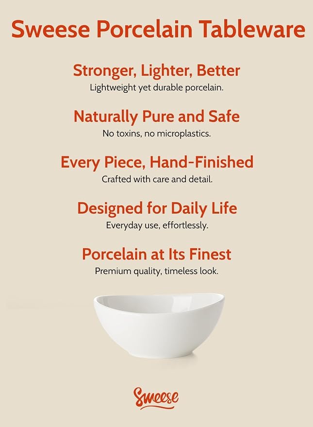 Sweese Porcelain Bowls Set 5 Inch, 10 oz - Set of 4 White Bowls for Dessert, Ice Cream, Soup, Rice & Fruits | Microwave, Dishwasher & Oven Safe