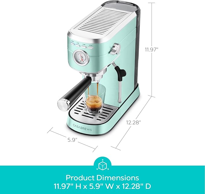 CASABREWS CM5418 Espresso Machine, Small Coffee Maker with Steam Wand | Stainless Steel, 20-Bar Pump, Built-in Pressure Gauge, Powerful Steam Wand for Cappuccino Latte for Home, 34oz Water Tank
