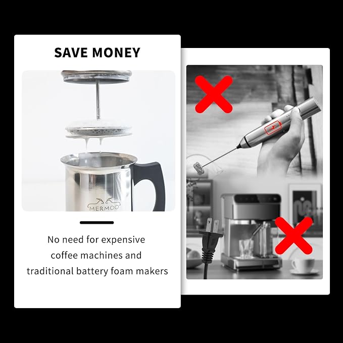 MERMOO YILAN Manual Milk Frother 14oz Stovetop Milk Foamer | for Dairy&Non-dairy milk| Cold&Hot Milk|Not Require Batteries|Thick&Creamy Foam|for Cappuccinos, Lattes, Matcha