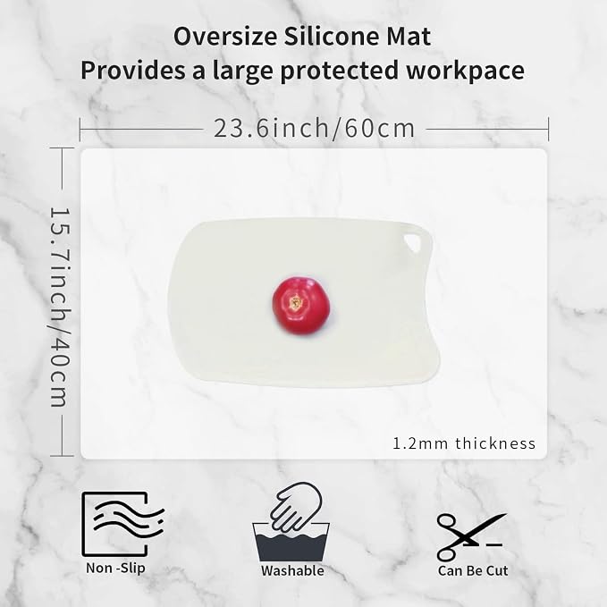 2 Pack Oversize Silicone Table Mats, Silicone Placemat Set of 2 for Baking Craft Pastry Non-Stick, Heat Resistant Waterproof Nonskid Countertop Protector Mat (Translucent, 23.6''x15.75'')