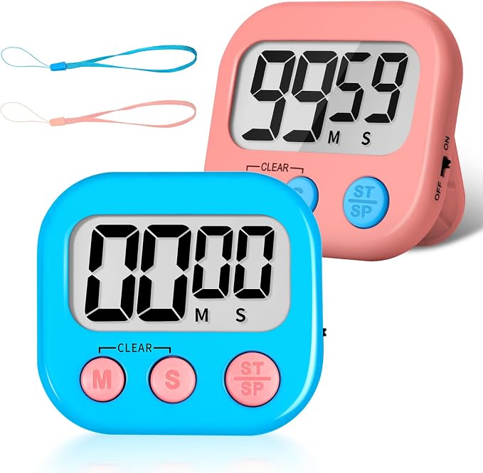 ZILLEEN Classroom Timer for Kids Teachers 2 Pack Digital Timers Blue Pink | Strong Magnetic, Large Screen, Big Button, Teacher Classroom Must Haves Kitchen Timers for Cooking Egg Exercise Study