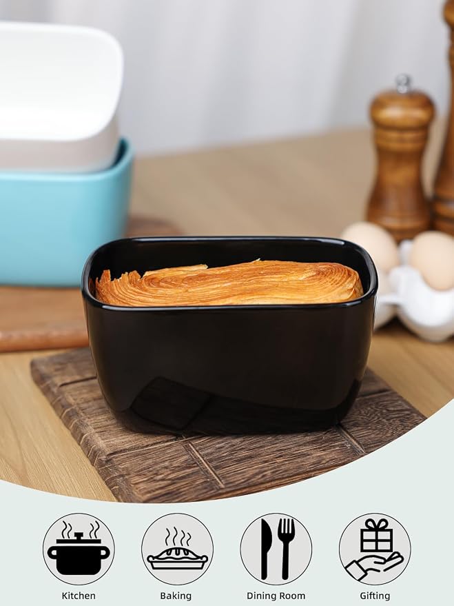 Ceramic Small Loaf Pan, Mini Bread Pan, Oven Safe (Black, Large) | Even Heat Distribution, Smooth Glazed Finish, Easy Release, Easy to Clean, Perfect for Individual Baking, Kitchen Essential