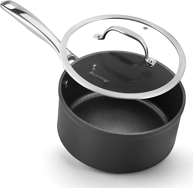 Duxtop Pro Hard Anodized Nonstick Sauce Pan with Lid 3 Quart | Induction Cooking Pot, Nonstick Coating Supports Easy Cleanup, Dishwasher & Oven Safe