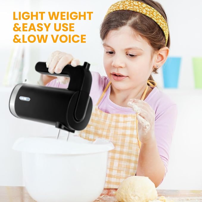 Cordless Hand Mixer, 3 Speed Rechargeable Hand Mixers Electric, Type-C Charging Cable Dual-head Whisk for Whipping Mixing Egg, Cake Dough, Mashed Potatoes and More